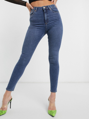 Asos Design High Rise Ridley 'skinny' Jeans In Vintage Midwash Blue