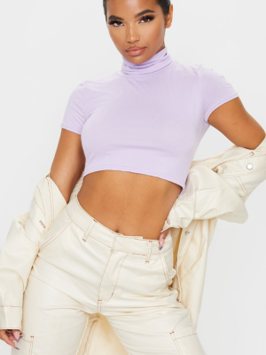 Lilac Basic Jersey High Neck Crop Top