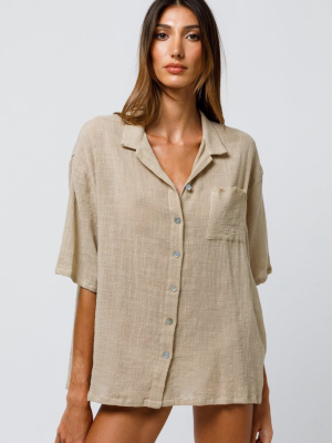 Frankie Oversized Shirt In Straw Cotton Gauze