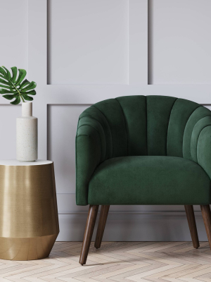 Gwynne Modern Barrel Chair With Channel Seams Velvet Forest Green - Project 62™