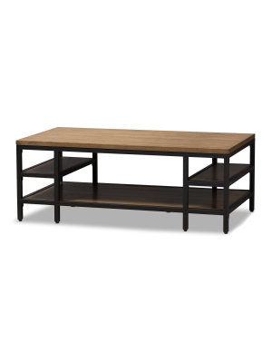 Caribou Rustic Industrial Style Oak Wood And Metal Finished Coffee Table Black - Baxton Studio