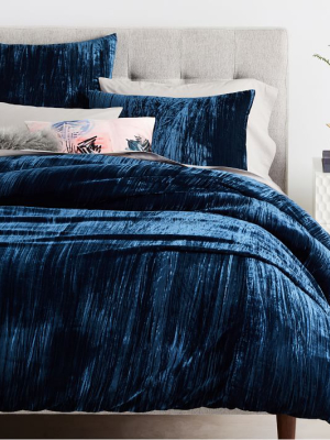 Crinkle Velvet Duvet Cover & Shams - Regal Blue