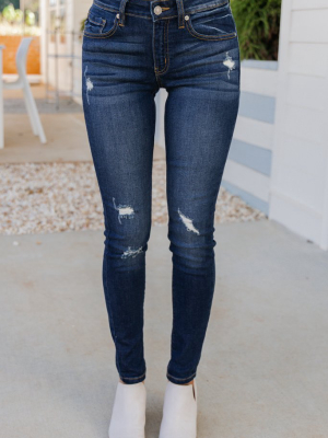 Kancan: Under The Lights Dark Wash Mid Rise Distressed Jeans