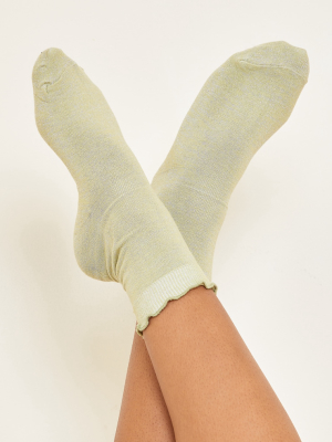 Sage Green Glitter Frill Ankle Socks