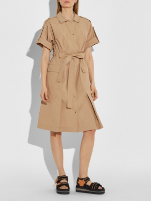 Cotton Tie Waist Shirt Dress