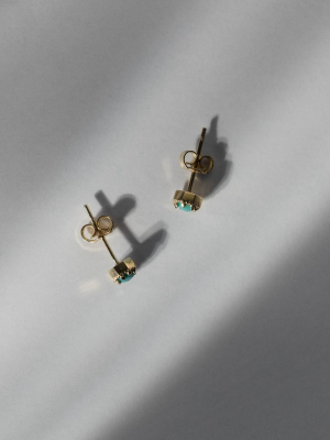 Petite Crown Bezel Turquoise Earrings