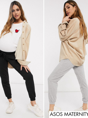 Asos Design Maternity Under The Bump Basic Jogger With Tie 2 Pack Save