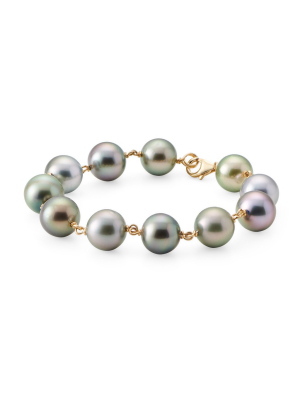 Multi-colored Tahitian Pearl & Gold Link Bracelet