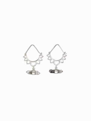 Tiger Frame Lotus Crystal Earring Silver