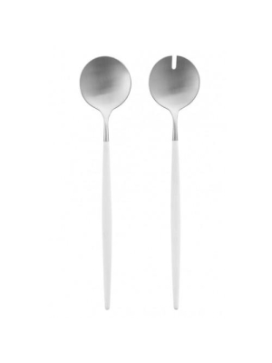 Goa Salad Servers - Brushed Steel And White Handle