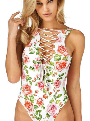 Montce Da Lace-up One Piece In Rose Print