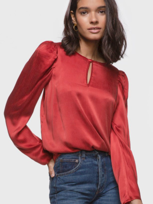 Ariana Pouf Sleeve Keyhole Cupro Blouse - Final Sale