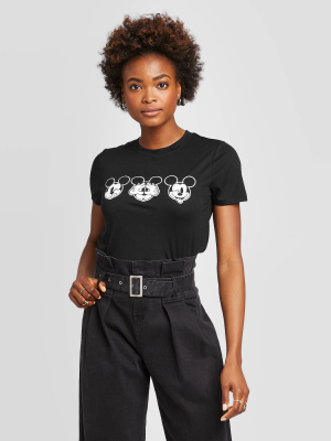 Women's Mickey Faces Short Sleeve Graphic T-shirt - Modern Lux (juniors') - Black