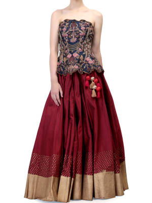 Corset Blouse & Block Printed Lehenga