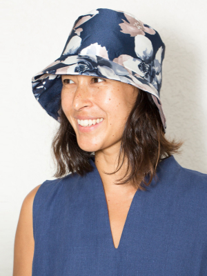 Adult Unisex Mushroom Flower Bucket Hat - Blue Floral Print