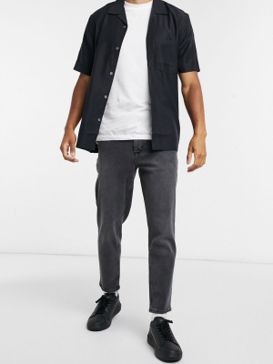 Asos Design Stretch Classic Jean In Washed Black With Destroyed Hem