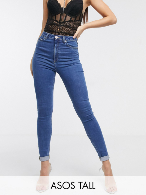 Asos Design Tall Ridley High Waist Skinny Jeans In Bright Midwash Blue