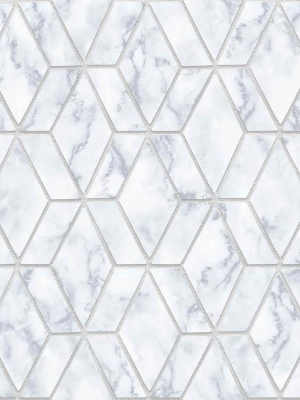 Marble Tile Peel-and-stick Wallpaper In Grey And Metallic Silver By Nextwall