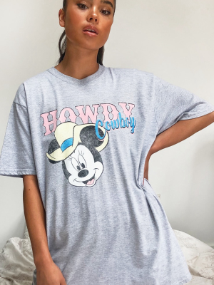 Grey Disney Howdy Minnie Printed T Shirt