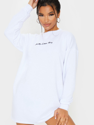 Prettylittlething White Embroidered Sweater Dress