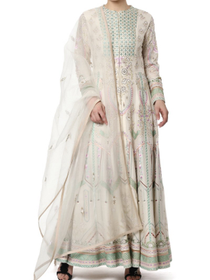 Embroidered Front Open Kalidar Dress