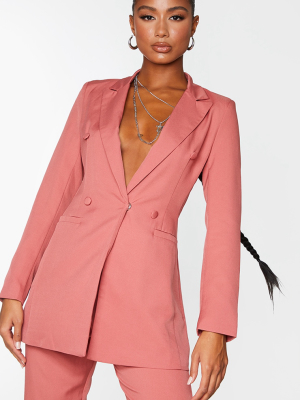 Deep Rose Double Breasted Woven Blazer