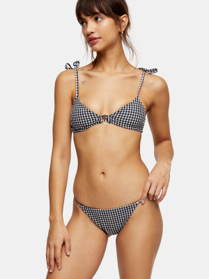 Black And White Gingham Tie Side Bikini Bottoms