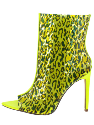 Inna5 Yellow Leopard Pointed Peep Toe Stiletto Boot