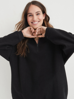 Aerie Good Vibes Corded Oversized Quarter Zip Sweatshirt