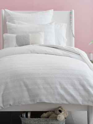 Organic Dobby Ladder Stripe Duvet Cover & Shams - White