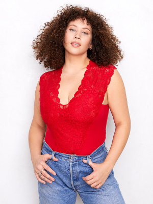 We Are Hah Lady Like Lace V-neck Bodysuit