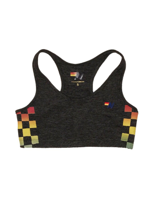 Rainbow Check Sports Bra - Charcoal