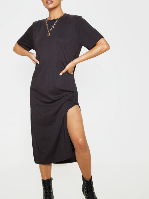 Black Split Side Midi T Shirt Dress