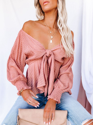 Addicted To Love Textured Tie Front Peplum Top - Rose - Final Sale