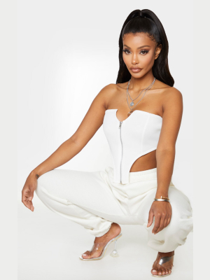 Shape White Scuba Zip Detail Crop Top