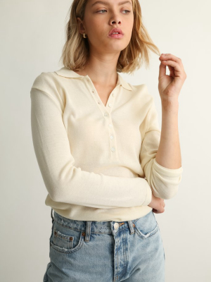 Button Up Polo Knit Top