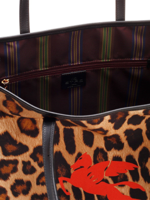 Etro Leopard Logo Printed Shopper Tote Bag