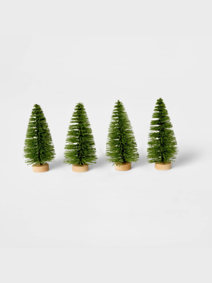 4pk Bottle Brush Christmas Tree Set Decorative Figurine Green - Wondershop™