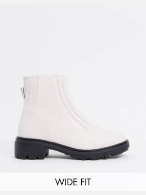 Raid Wide Fit Exclusive Prisla Chunky Flat Boots In Off White