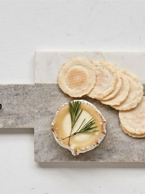 Marble Cheese Board W/ Leather Tie In Grey & White