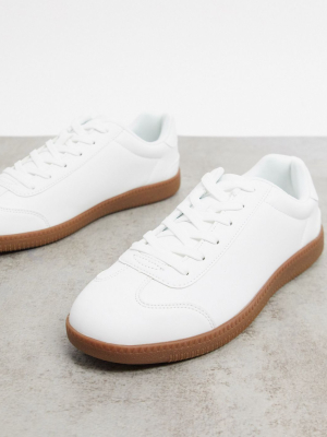 Asos Design Lace Up Sneakers In White Faux Suede With Gum Sole