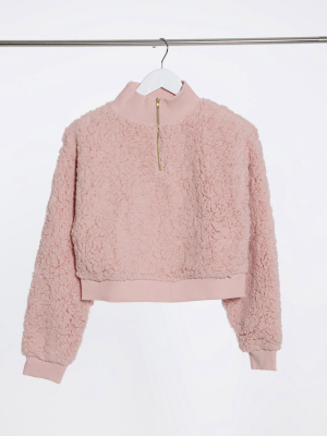 Miss Selfridge Teddy Sweatshirt In Blush