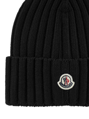 Moncler Logo Patch Ribbed Beanie