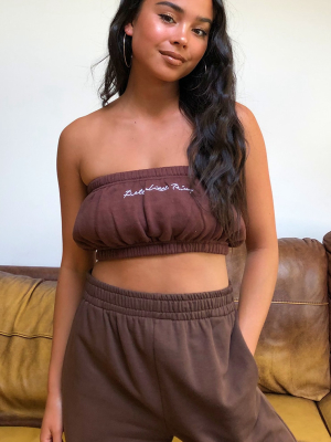 Prettylittlething Chocolate Sweatshirt Bandeau Top