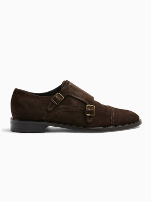 Brown Real Suede Monk Shoes