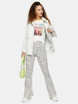 Cream Floral Print Flare Pants