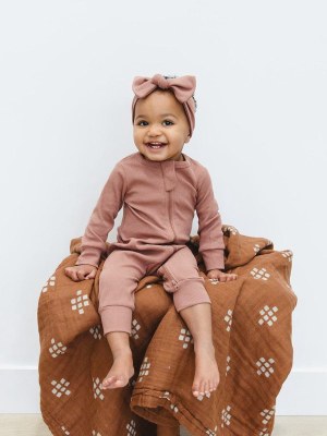 Organic Cotton Rib Zipper Romper - Dusty Rose