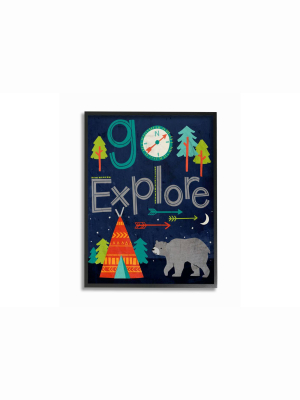 11"x1.5"x14" Go Explore Night Time Tent With Bear Framed Giclee Texturized Art - Stupell Industries