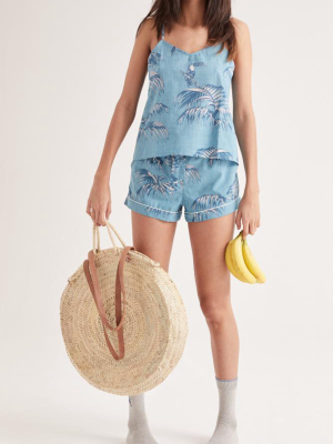 Pyjama Shorts Bocas Print Blue