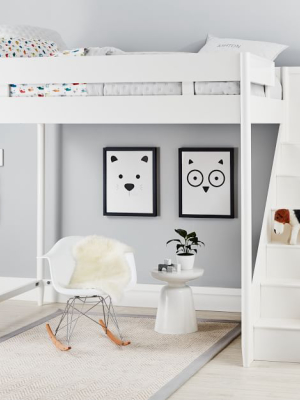 Mid-century Stair Loft Bed - White